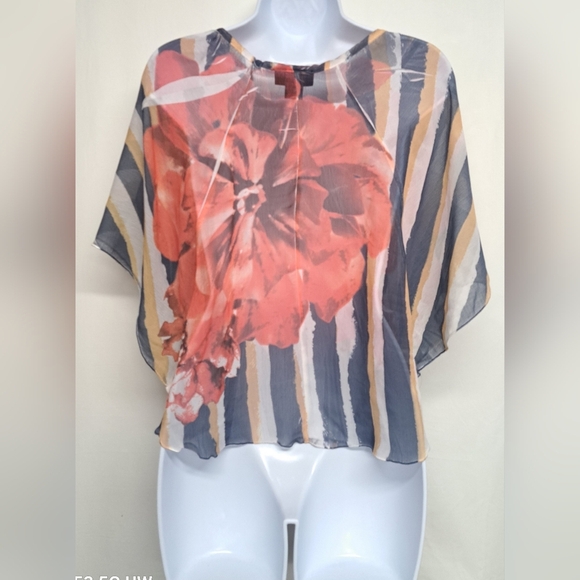 Apostrophe M Sheer Top Bat Sleeve Bold Floral - Picture 3 of 6
